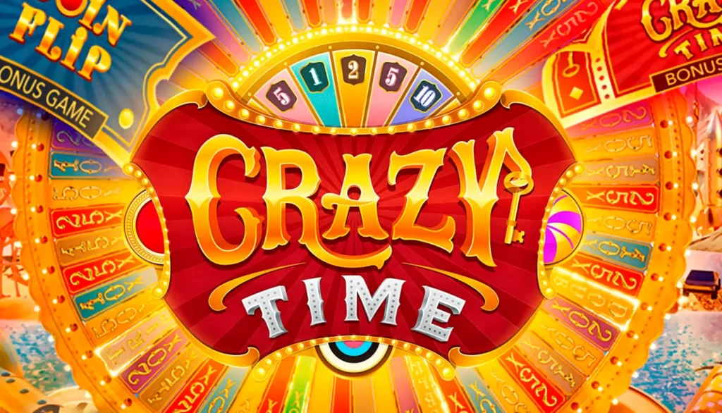 Crazy Time bonus round wheel with red, blue and green flappers