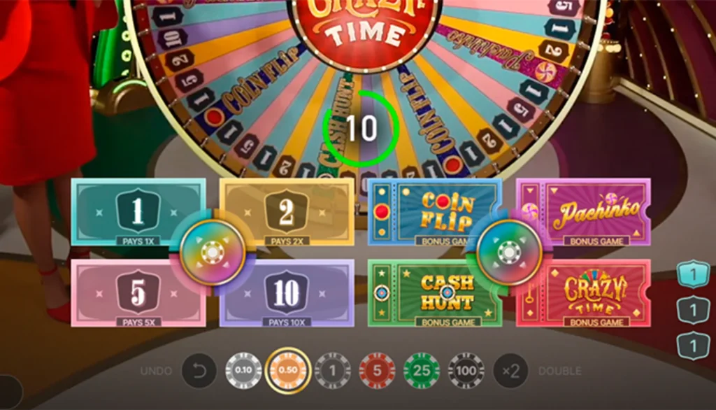 Top Slot multiplier display above the Crazy Time wheel